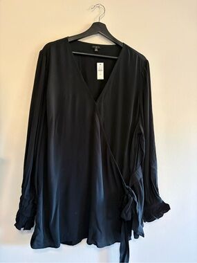 Talbots Womens Plus Size 3X Black Wrap Long Sleeved Blouse NWT $89.50